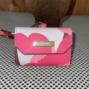 Trina Turk Small Snap Mini Wallet & Key Chain Floral  Pink Print Attach To Bag